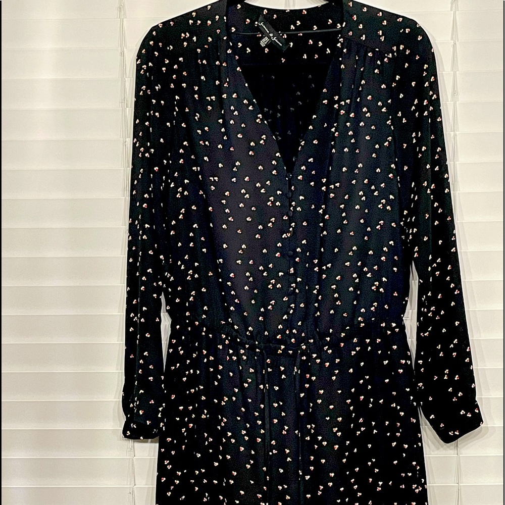 Black with red and white print minidress